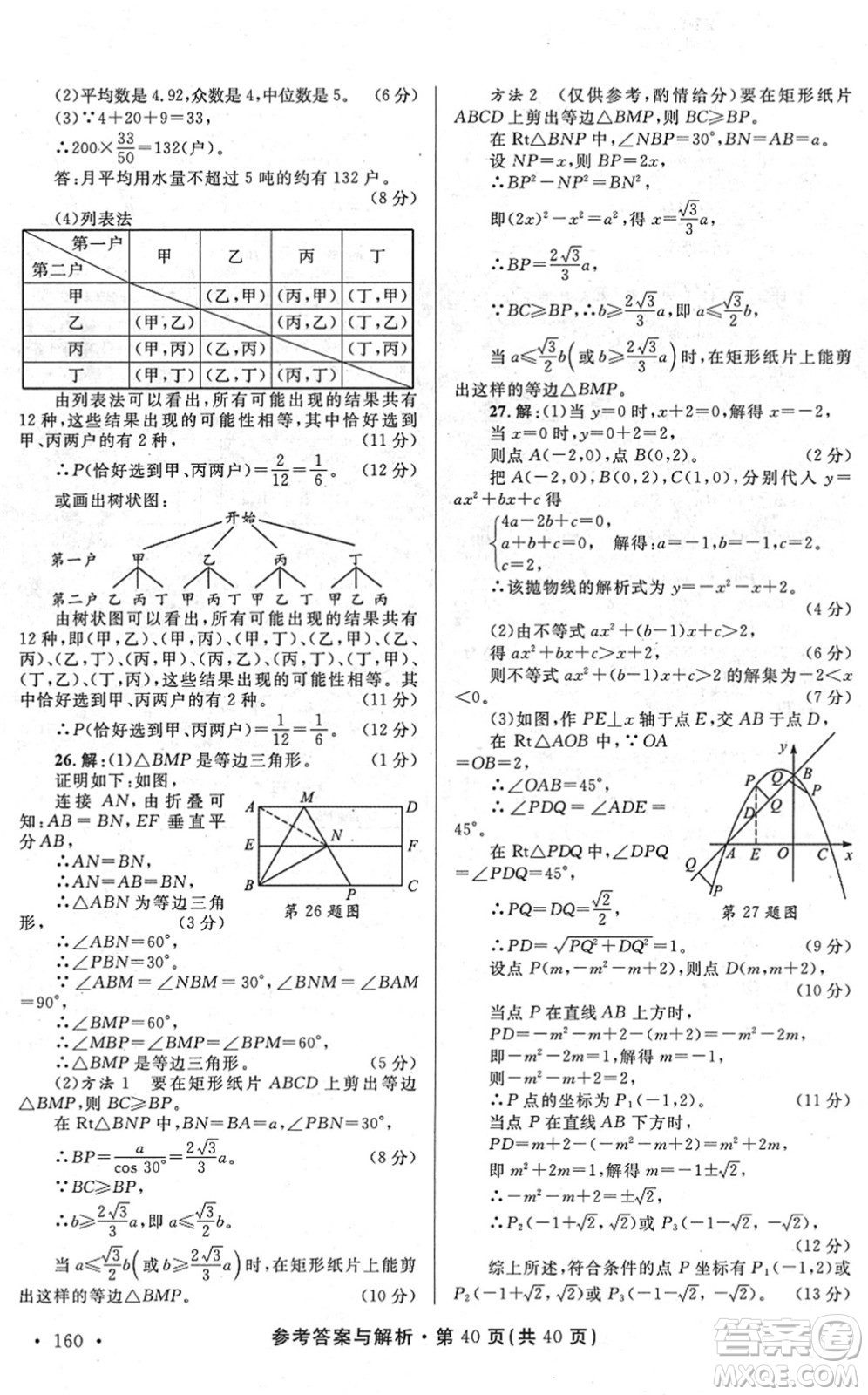 陜西師范大學(xué)出版總社2022青海省中考模擬試卷數(shù)學(xué)通用版答案