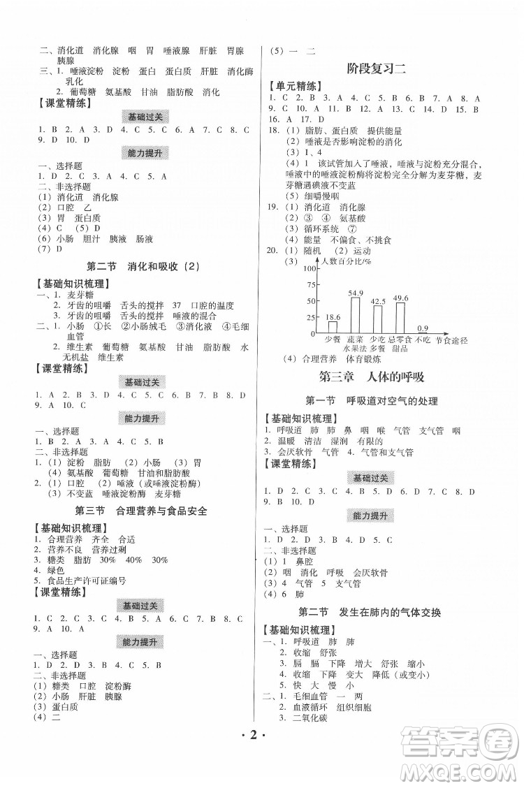 廣東人民出版社2022同步精練生物學(xué)七年級(jí)下冊(cè)人教版東莞專(zhuān)版答案