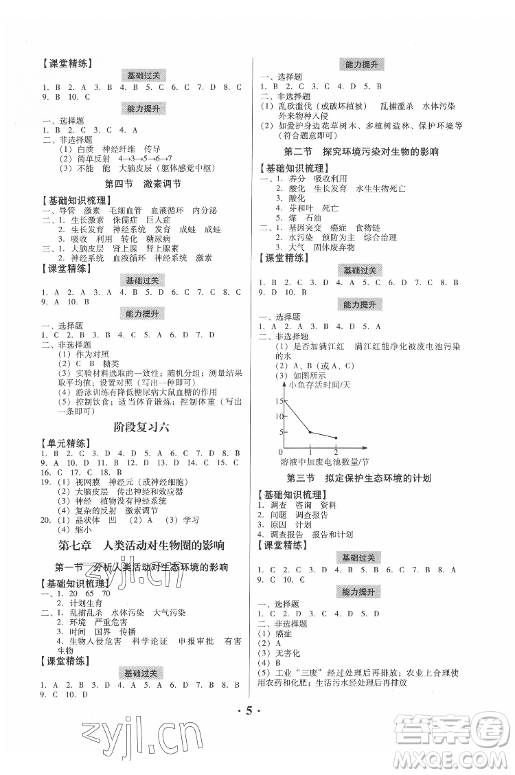 廣東人民出版社2022同步精練生物學(xué)七年級(jí)下冊(cè)人教版東莞專(zhuān)版答案