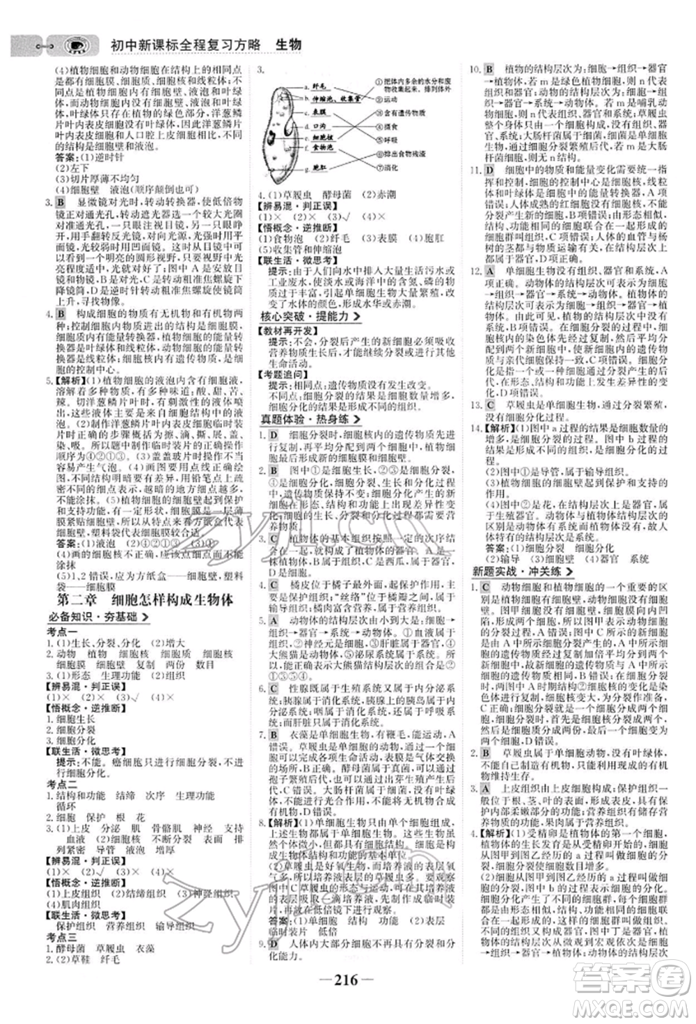 未來(lái)出版社2022世紀(jì)金榜初中全程復(fù)習(xí)方略生物人教版參考答案