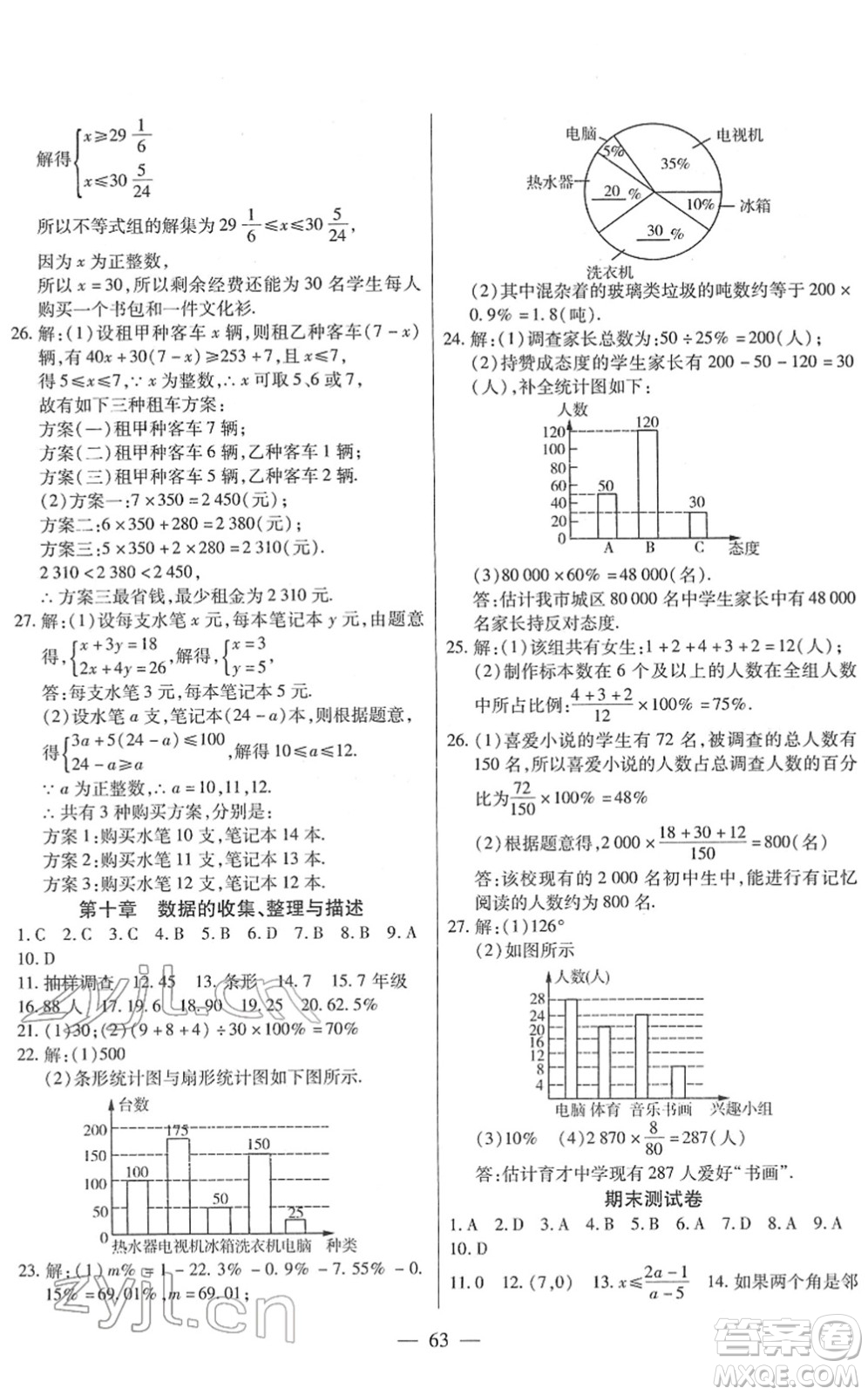 團結出版社2022全練練測考七年級數(shù)學下冊人教版答案