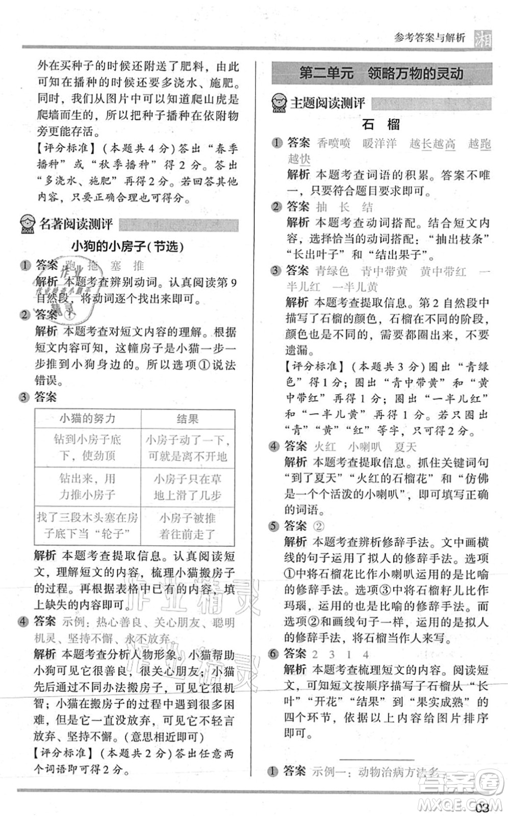 江蘇鳳凰文藝出版社2022木頭馬閱讀力測評二年級語文A版湖南專版答案