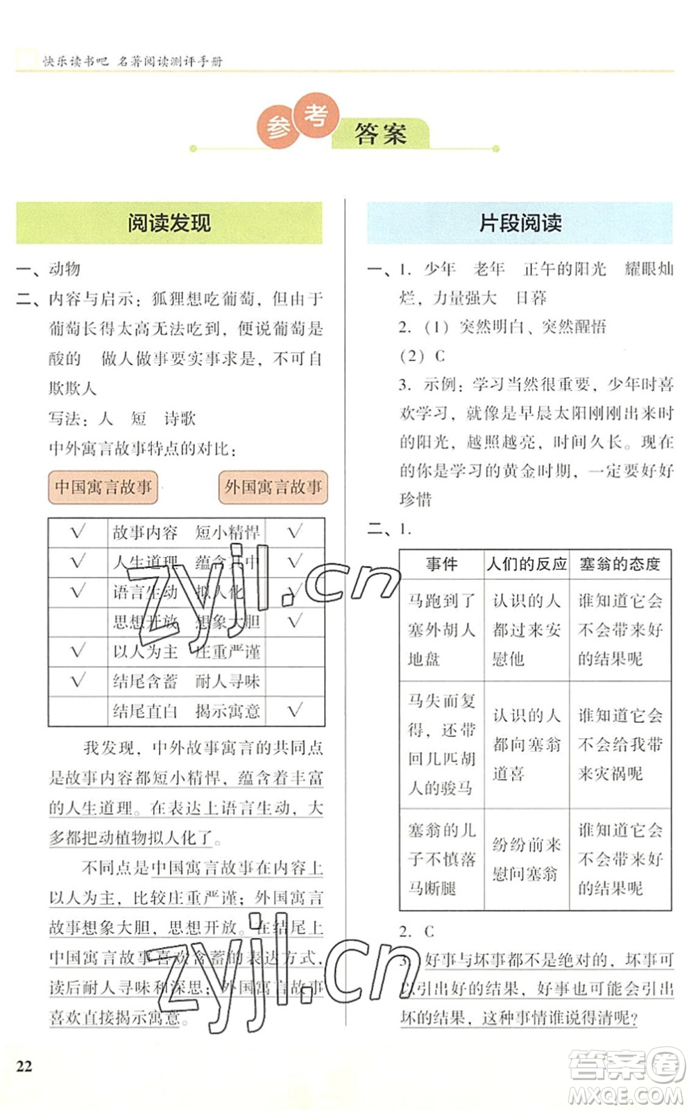 江蘇鳳凰文藝出版社2022木頭馬閱讀力測評三年級語文下冊B版武漢專版答案