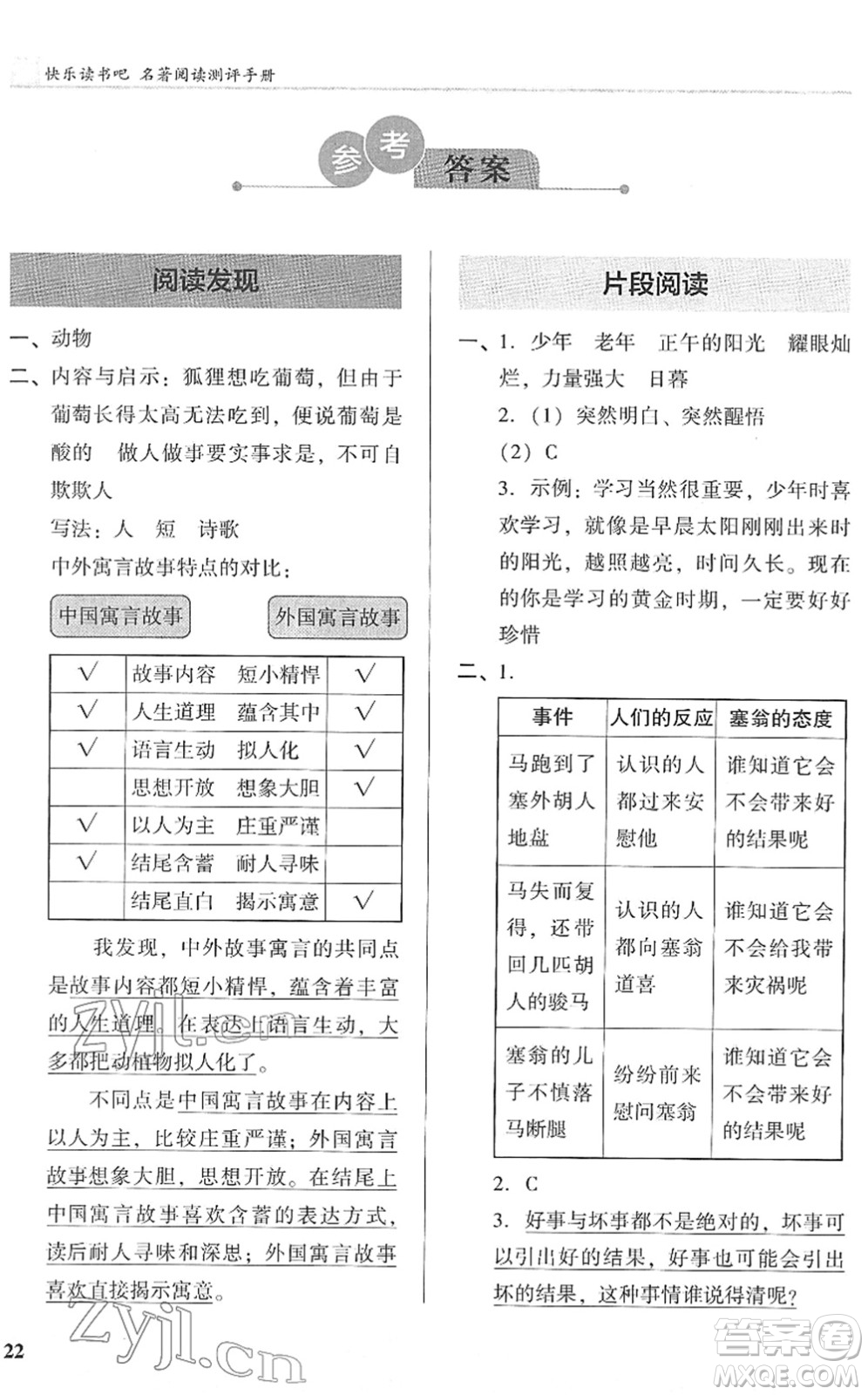 鷺江出版社2022木頭馬閱讀力測評三年級語文下冊B版福建專版答案