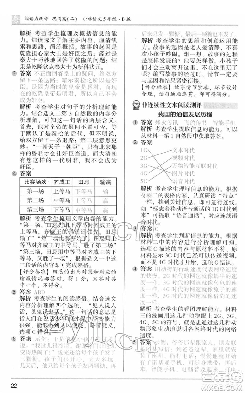 江蘇鳳凰文藝出版社2022木頭馬閱讀力測(cè)評(píng)五年級(jí)語(yǔ)文下冊(cè)B版廣東專版答案