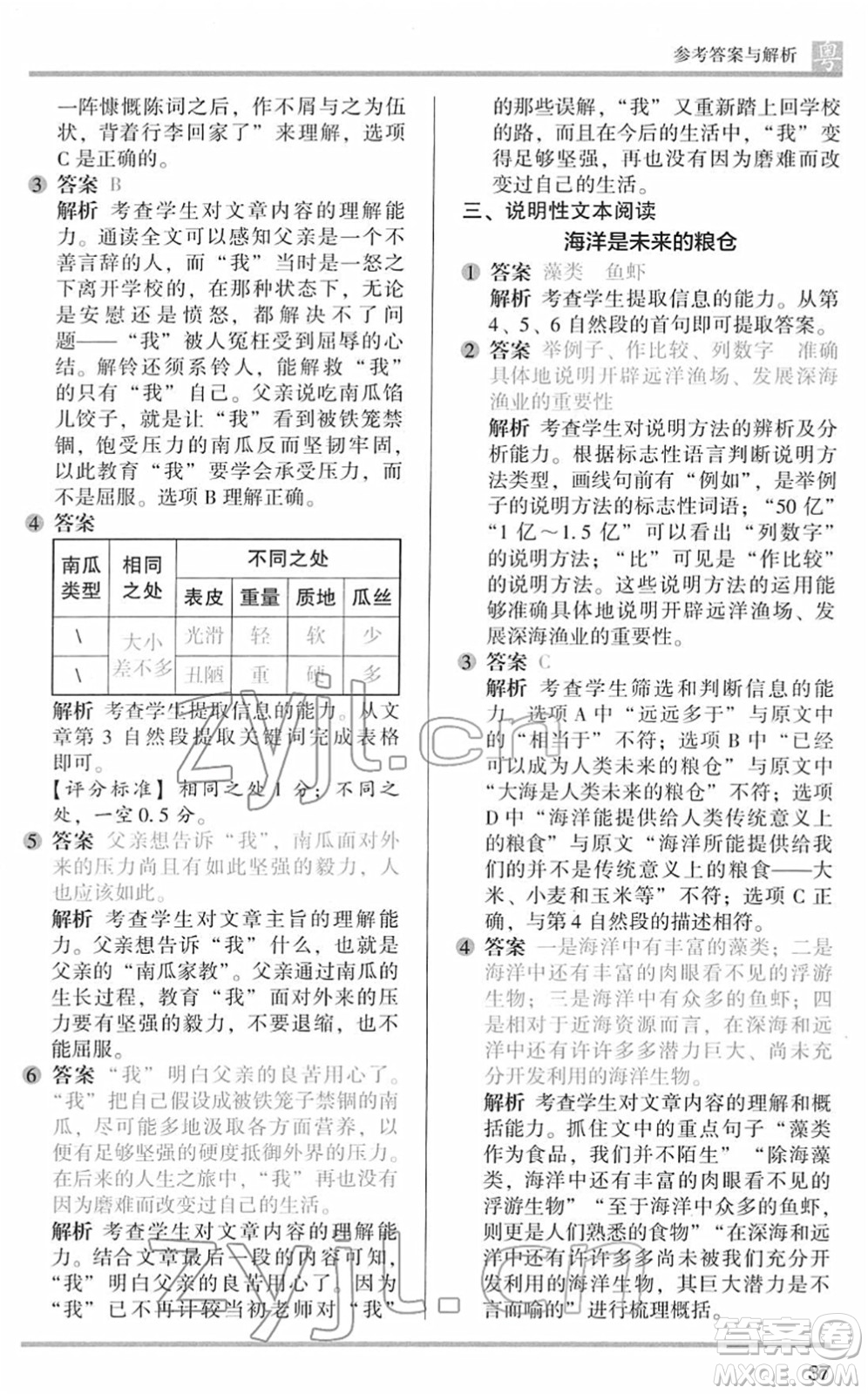 江蘇鳳凰文藝出版社2022木頭馬閱讀力測(cè)評(píng)五年級(jí)語(yǔ)文下冊(cè)B版廣東專版答案