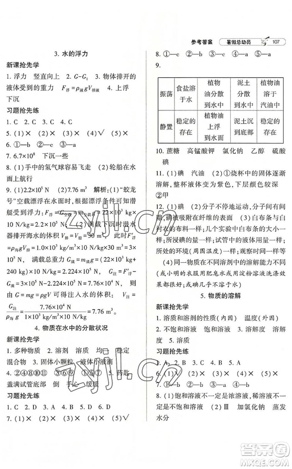 寧夏人民教育出版社2022經(jīng)綸學(xué)典暑假總動員七年級科學(xué)ZJ浙教版答案