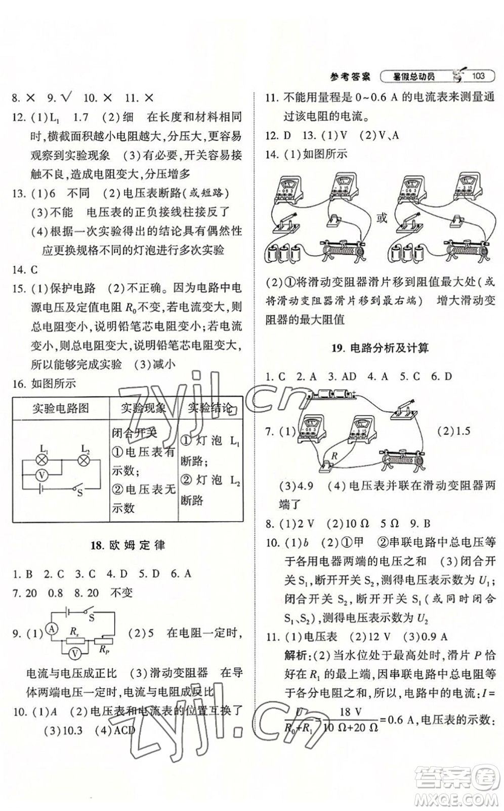 寧夏人民教育出版社2022經(jīng)綸學(xué)典暑假總動(dòng)員八年級(jí)科學(xué)ZJ浙教版答案