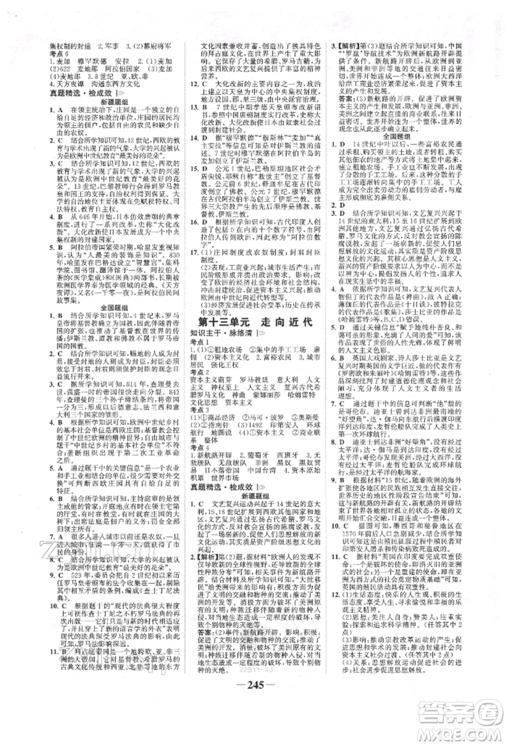 河北少年兒童出版社2022世紀(jì)金榜初中全程復(fù)習(xí)方略歷史人教版新疆專版參考答案