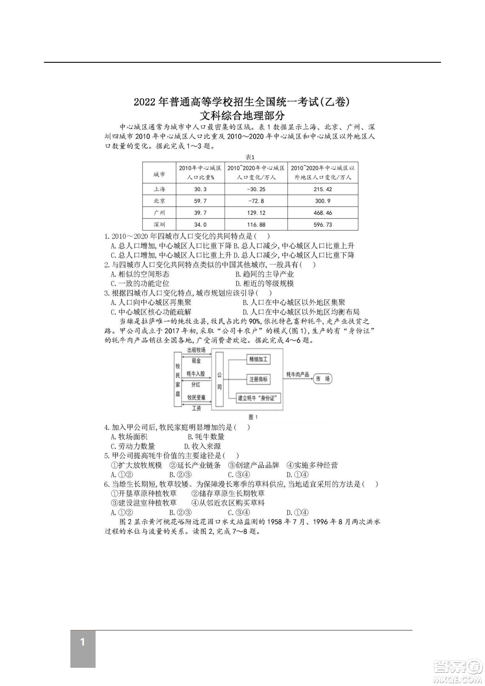 2022高考真題全國(guó)乙卷文科綜合試題及答案解析