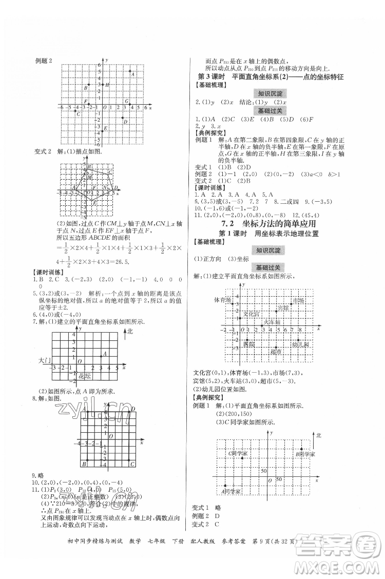 廣東教育出版社2022初中同步精練與測(cè)試數(shù)學(xué)七年級(jí)下冊(cè)人教版答案