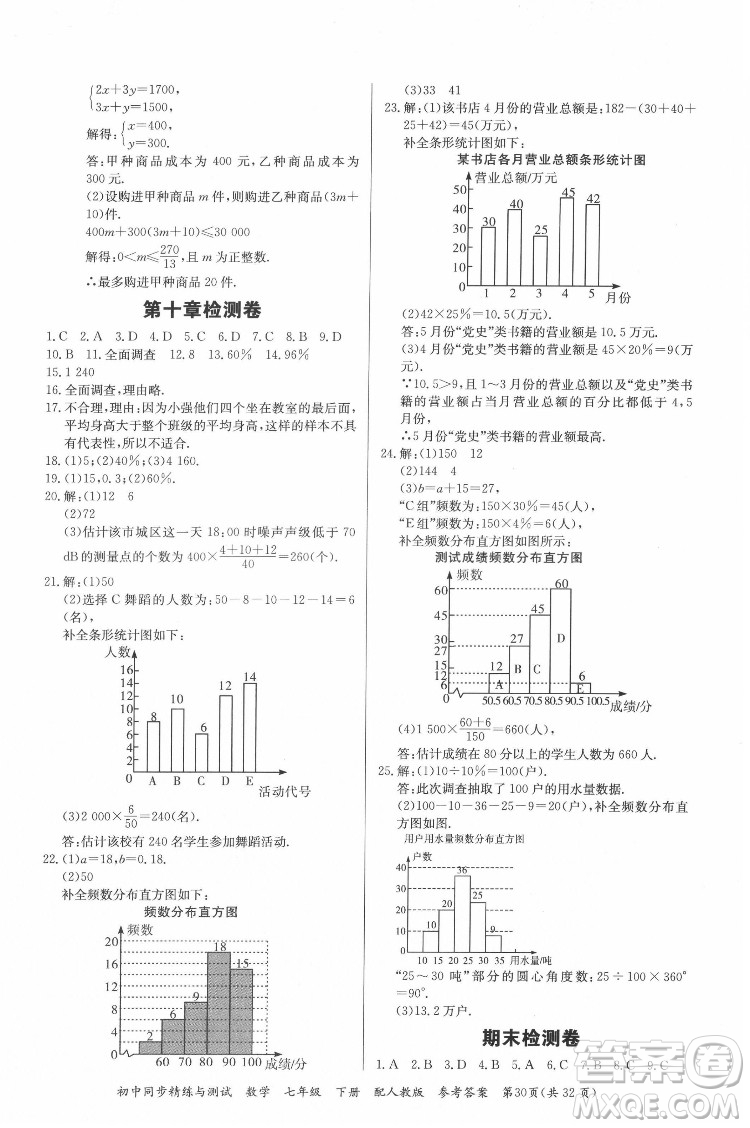 廣東教育出版社2022初中同步精練與測(cè)試數(shù)學(xué)七年級(jí)下冊(cè)人教版答案