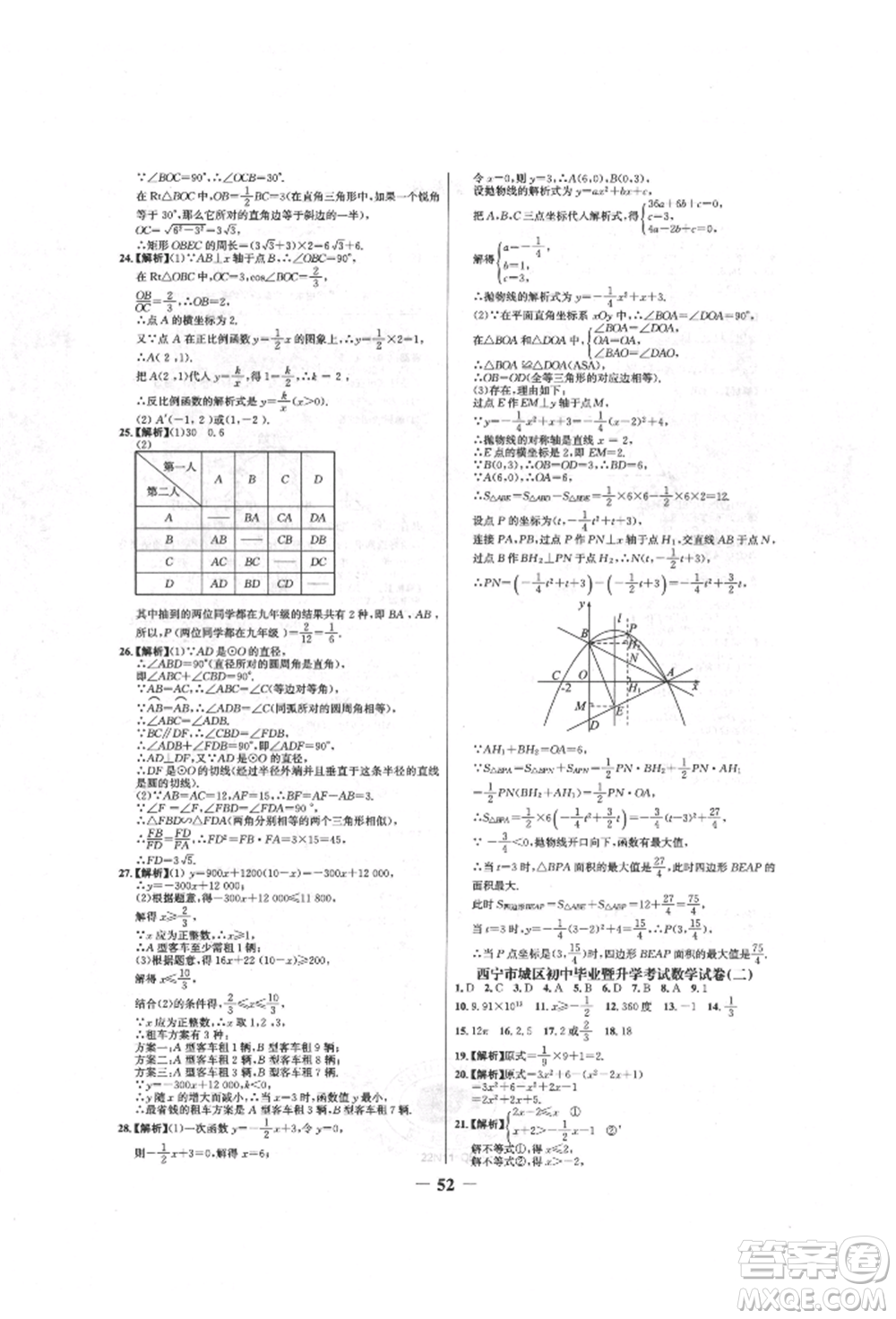 未來出版社2022世紀金榜初中全程復(fù)習(xí)方略數(shù)學(xué)人教版青海專版參考答案