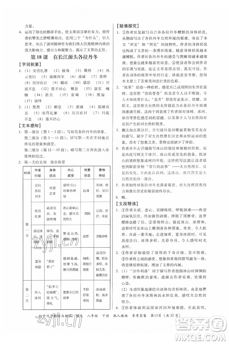 廣東教育出版社2022初中同步精練與測(cè)試語文八年級(jí)下冊(cè)人教版答案