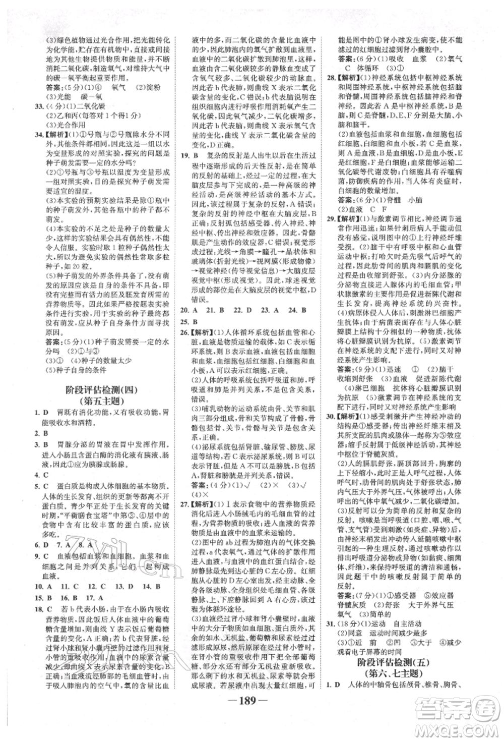 浙江科學(xué)技術(shù)出版社2022世紀金榜初中全程復(fù)習(xí)方略生物通用版福建專版參考答案