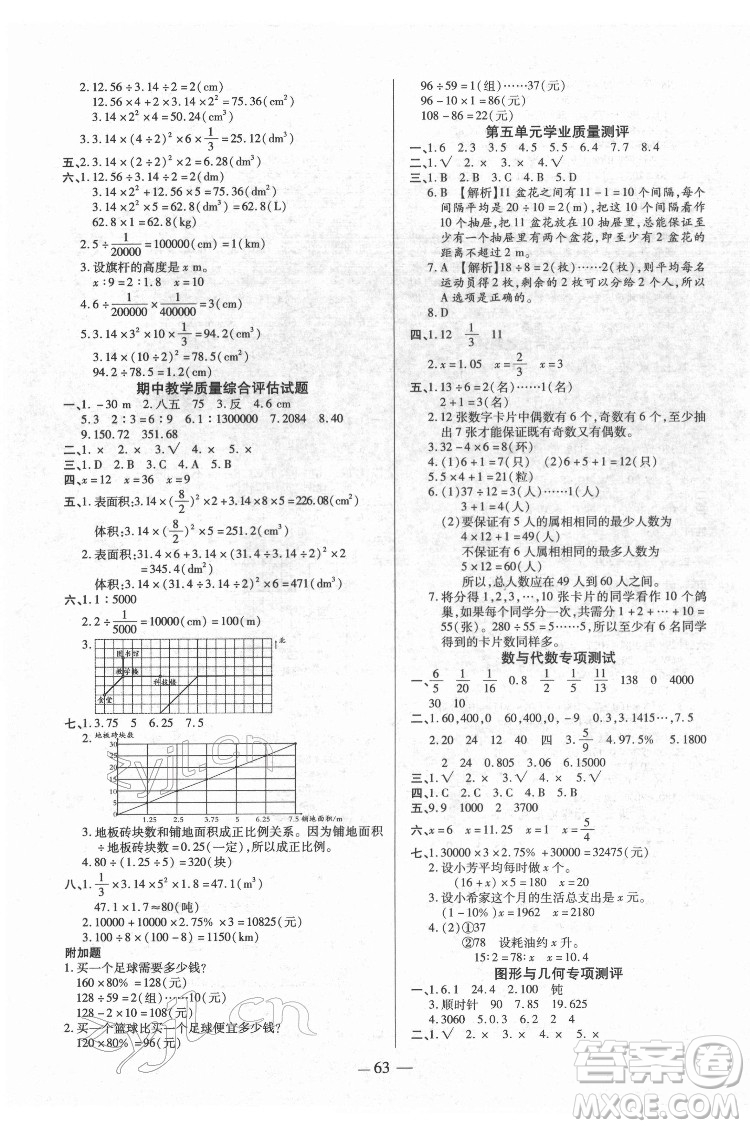 沈陽出版社2022紅領(lǐng)巾樂園數(shù)學(xué)六年級下冊A版人教版答案