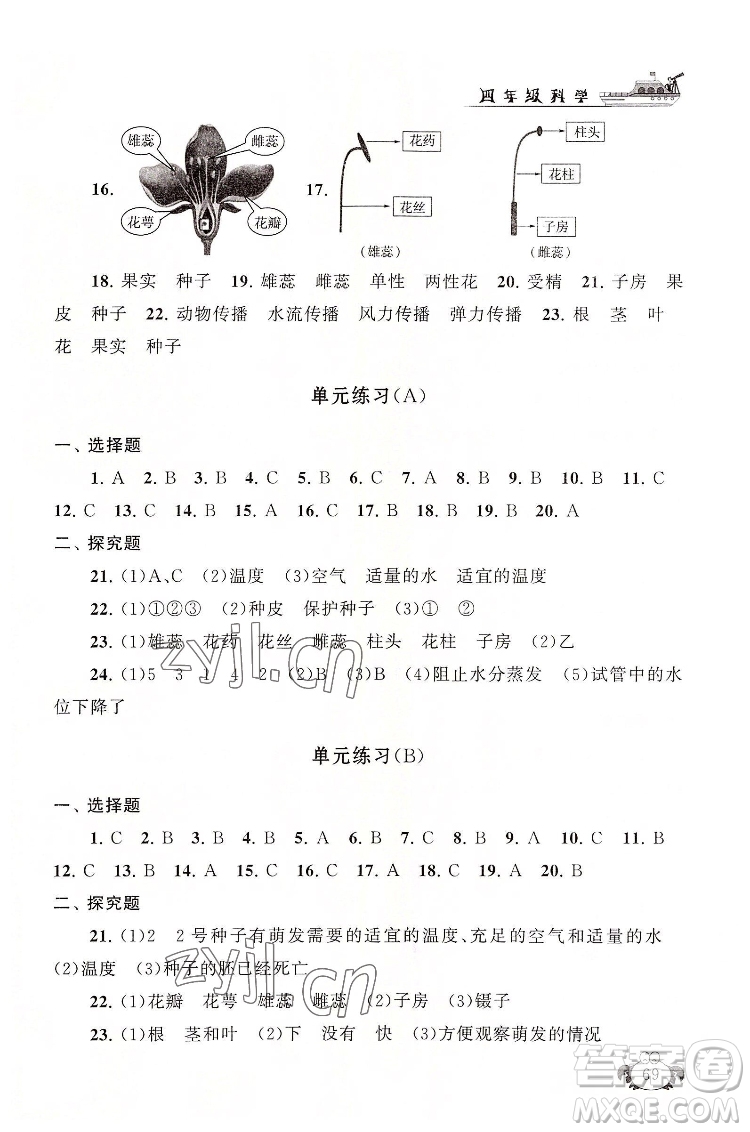 安徽人民出版社2022暑假大串聯(lián)科學四年級教育科學教材適用答案