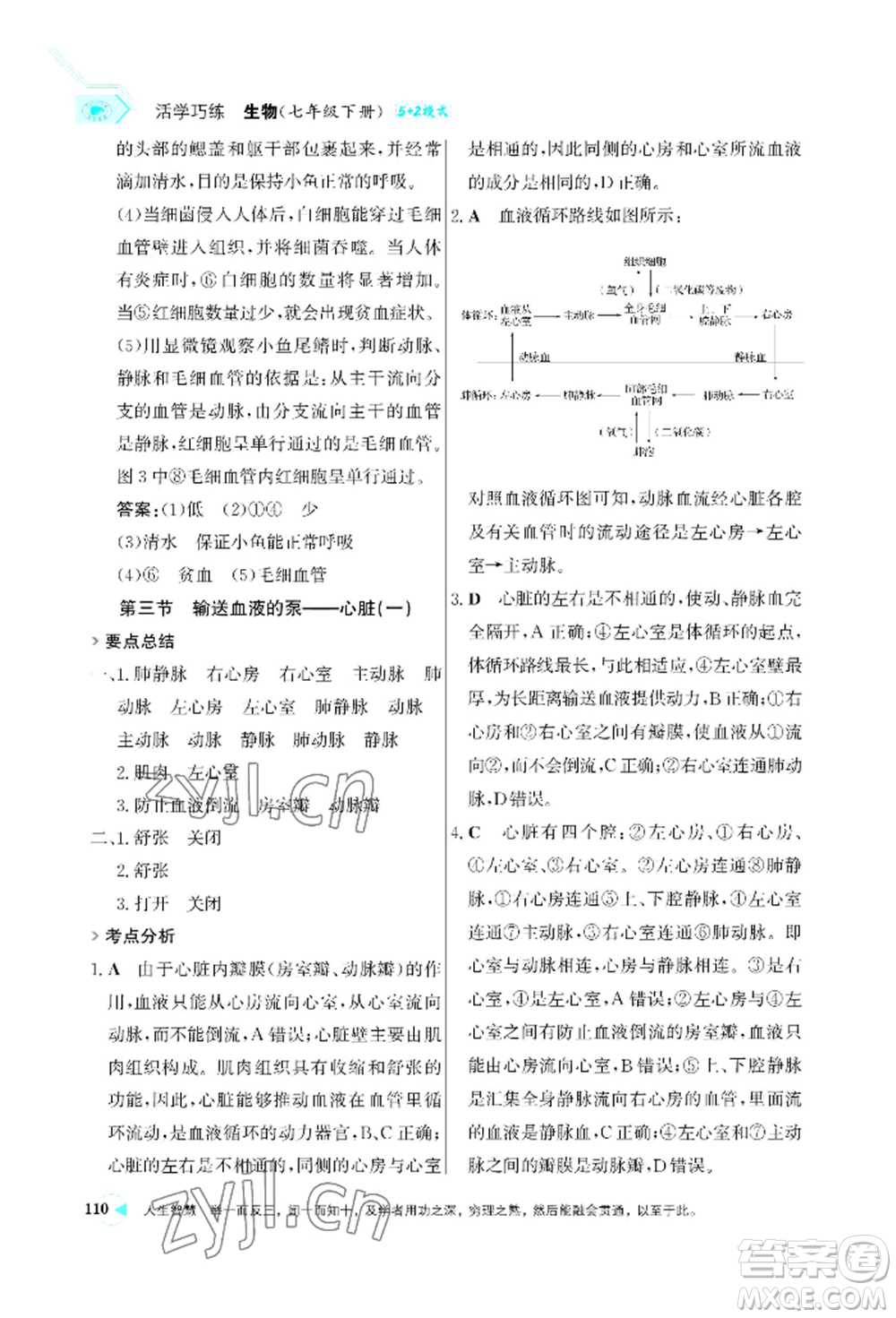 浙江科學(xué)技術(shù)出版社2022世紀金榜活學(xué)巧練七年級下冊生物人教版參考答案