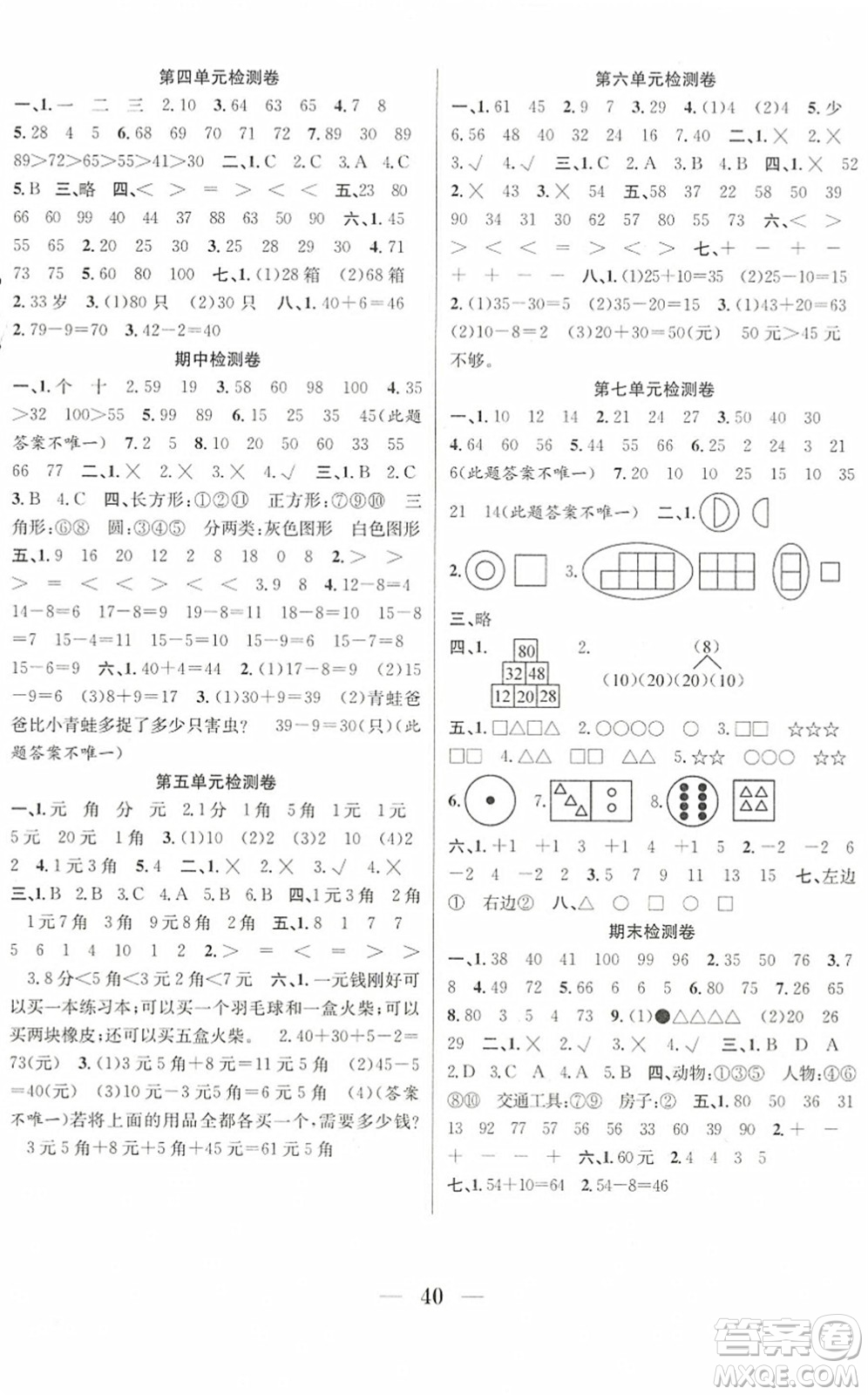 合肥工業(yè)大學(xué)出版社2022贏在課堂課時(shí)作業(yè)一年級(jí)數(shù)學(xué)下冊(cè)RJ人教版答案