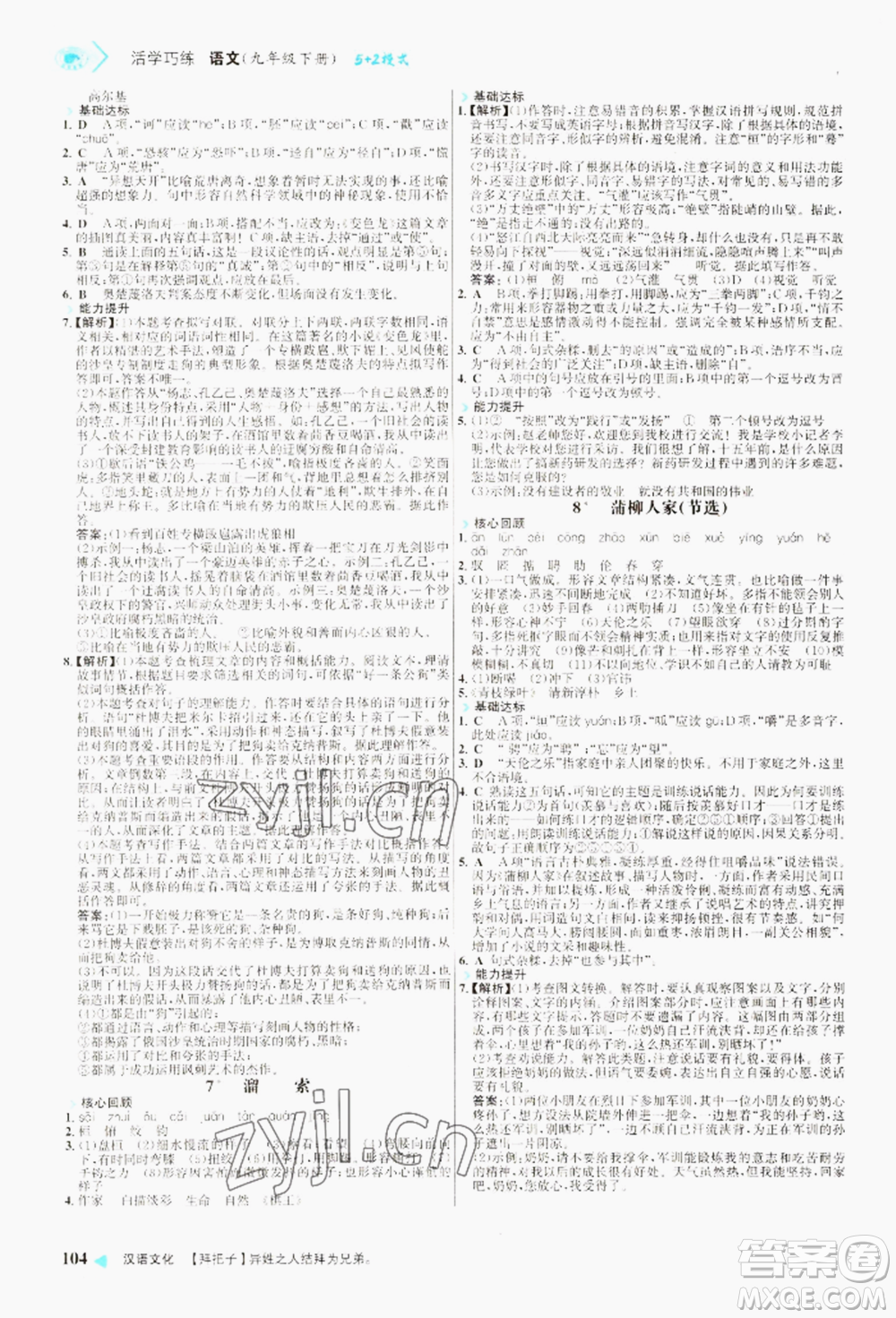 浙江科學技術出版社2022世紀金榜活學巧練九年級下冊語文人教版參考答案