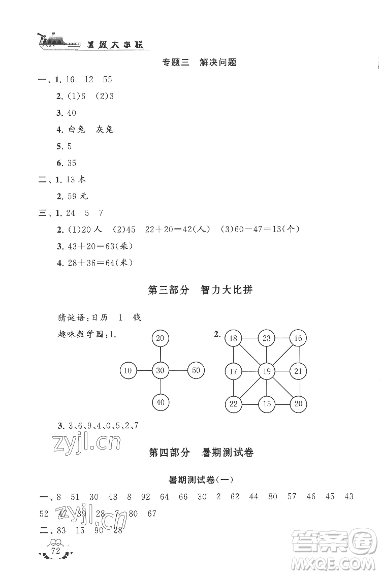 安徽人民出版社2022暑假大串聯(lián)數(shù)學(xué)一年級(jí)江蘇版適用答案