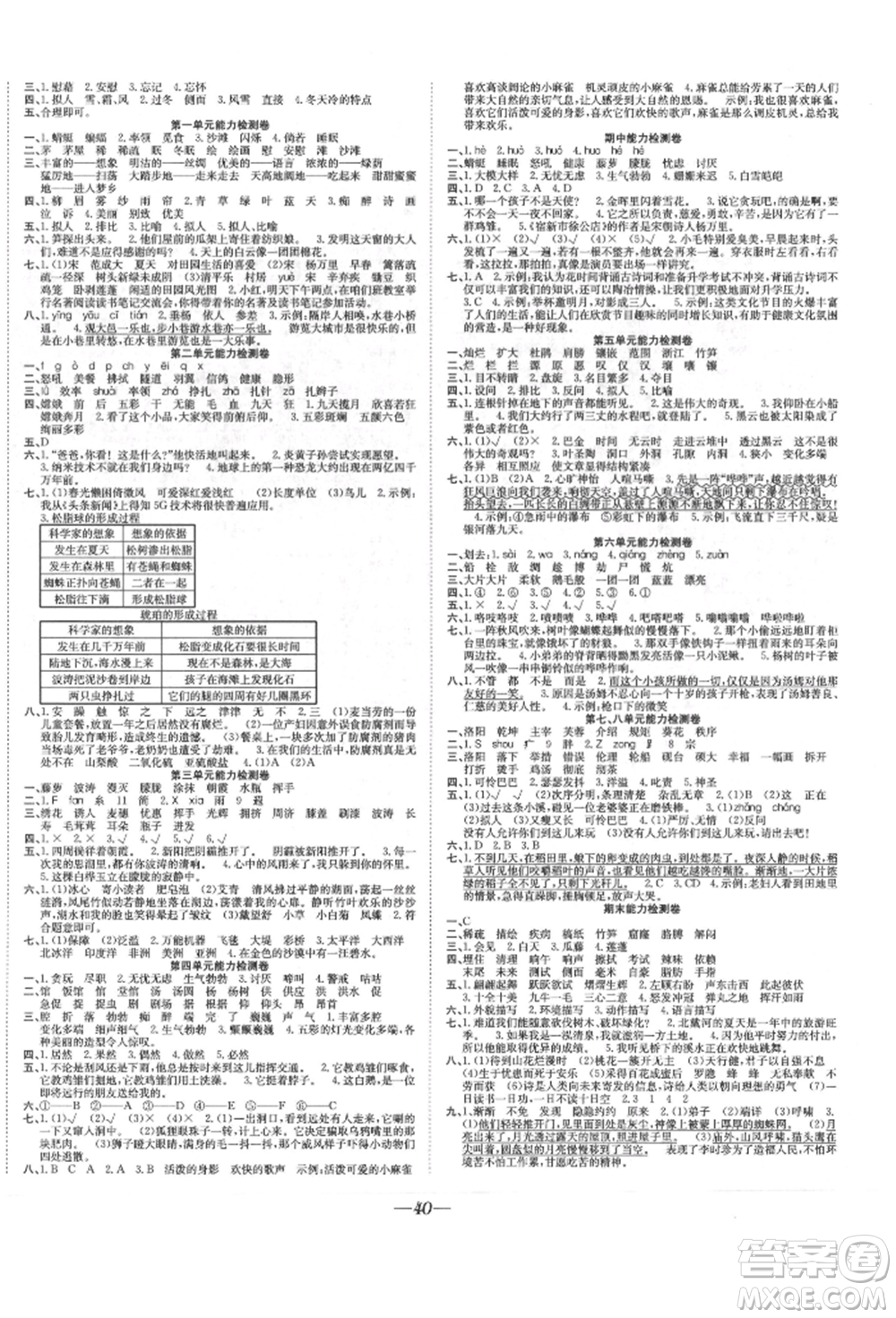 合肥工業(yè)大學出版社2022快樂學習小學語文隨堂練四年級下冊人教版參考答案