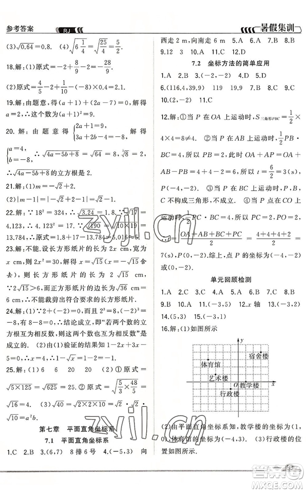 合肥工業(yè)大學(xué)出版社2022暑假集訓(xùn)七年級數(shù)學(xué)RJ人教版答案