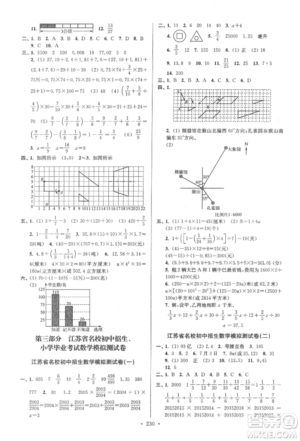 江蘇鳳凰美術(shù)出版社2022自主創(chuàng)新作業(yè)小學畢業(yè)總復(fù)習一本通數(shù)學江蘇版參考答案