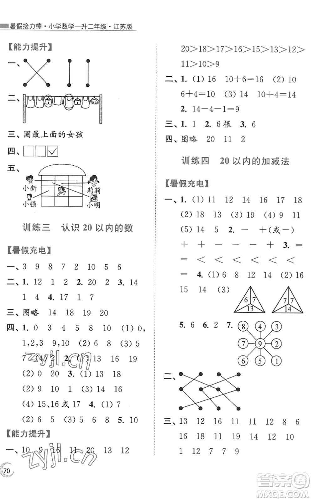 江蘇鳳凰美術出版社2022暑假接力棒小學數(shù)學一升二年級江蘇版答案