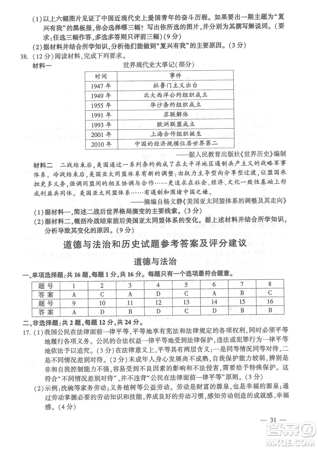 連云港市2022年高中段學(xué)校招生統(tǒng)一文化考試道德與法治和歷史試題及答案