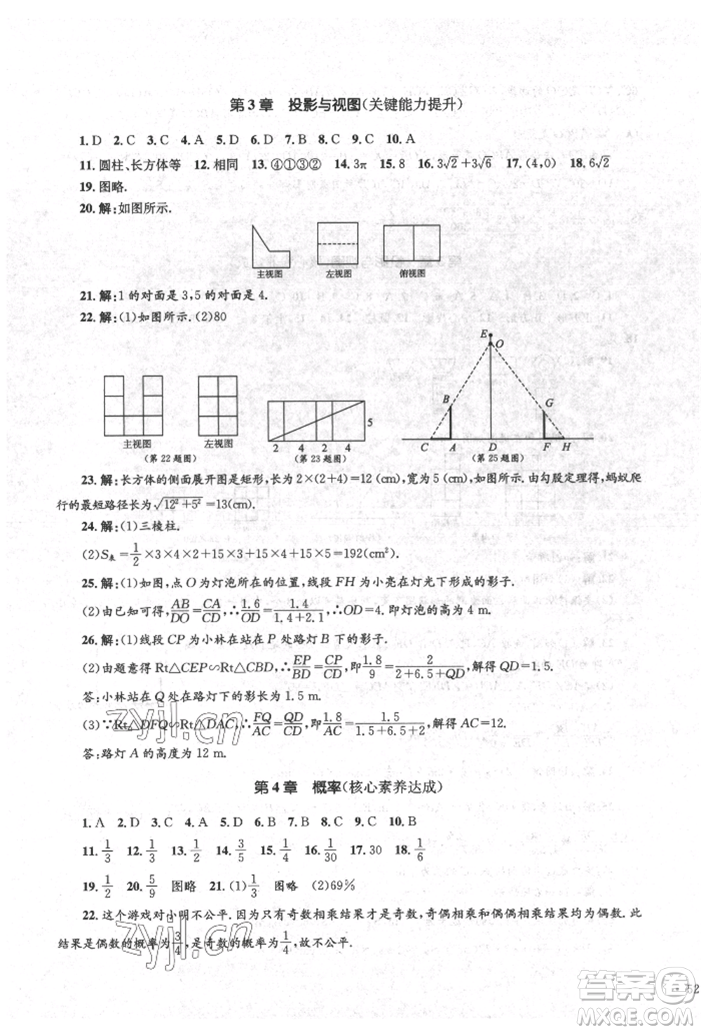 湖南教育出版社2022學(xué)科素養(yǎng)與能力提升九年級下冊數(shù)學(xué)人教版參考答案