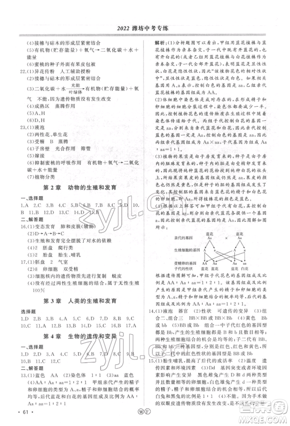 吉林人民出版社2022智慧大課堂學(xué)年總復(fù)習(xí)全程精練備戰(zhàn)中考生物濟(jì)南版參考答案