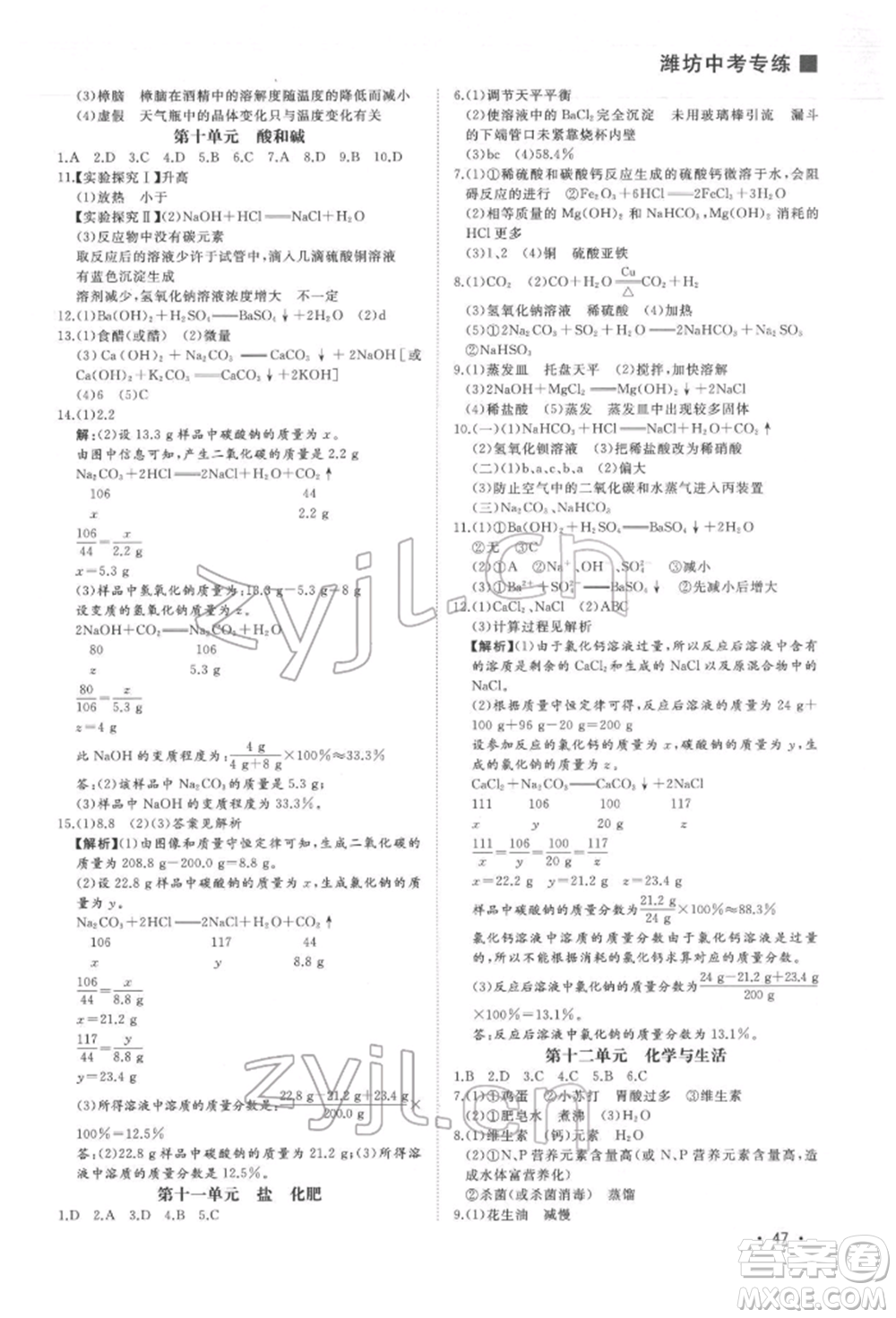 吉林人民出版社2022智慧大課堂學年總復習全程精練備戰(zhàn)中考化學通用版濰坊專版參考答案