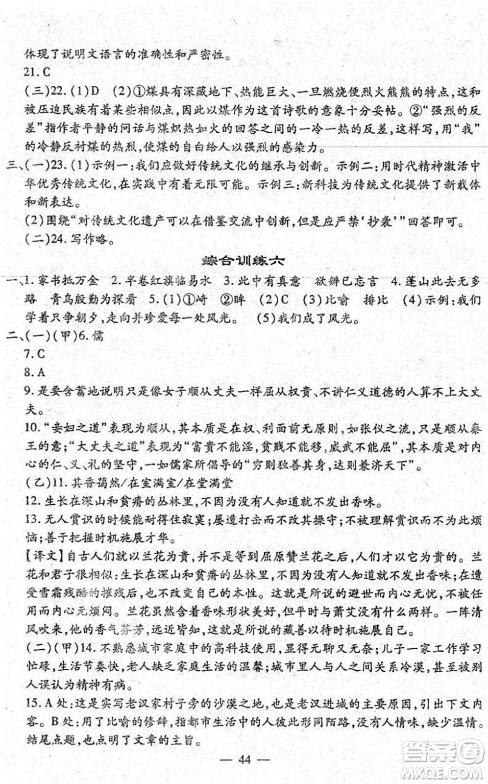 吉林教育出版社2022文曲星中考總復(fù)習(xí)九年級語文下冊RJ人教版答案