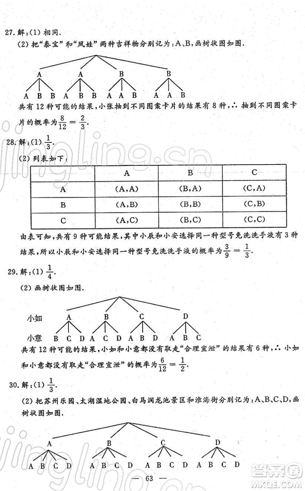 吉林教育出版社2022文曲星中考總復(fù)習(xí)九年級(jí)數(shù)學(xué)下冊(cè)RJ人教版答案