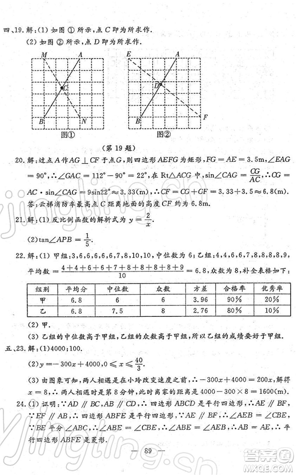 吉林教育出版社2022文曲星中考總復(fù)習(xí)九年級(jí)數(shù)學(xué)下冊(cè)RJ人教版答案