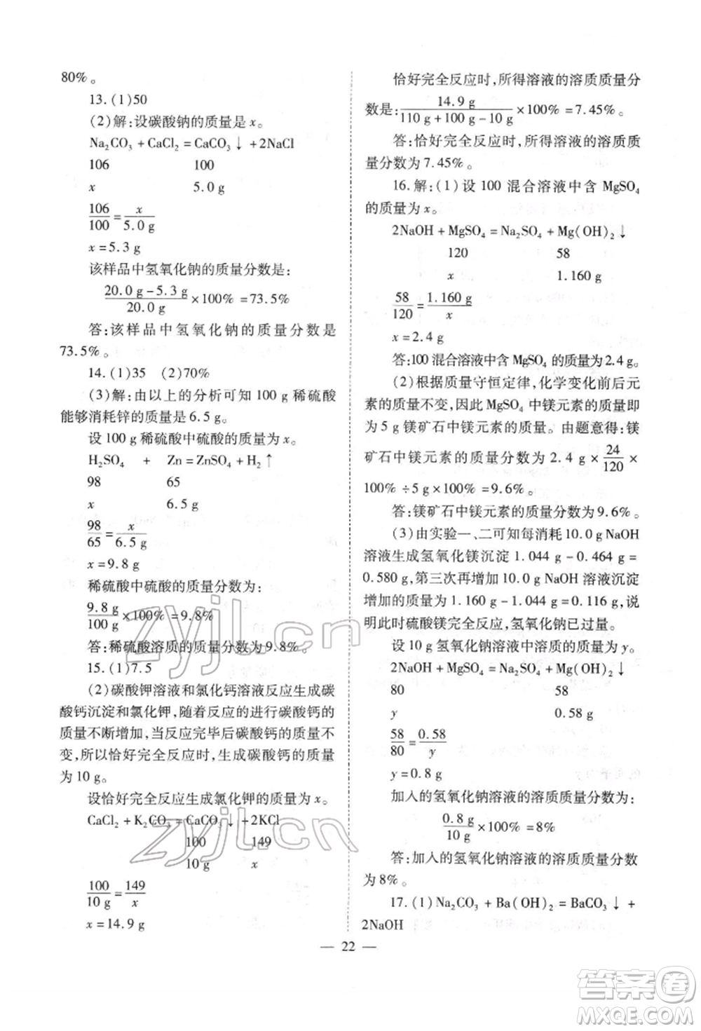 山西教育出版社2022中考備戰(zhàn)策略化學(xué)通用版參考答案