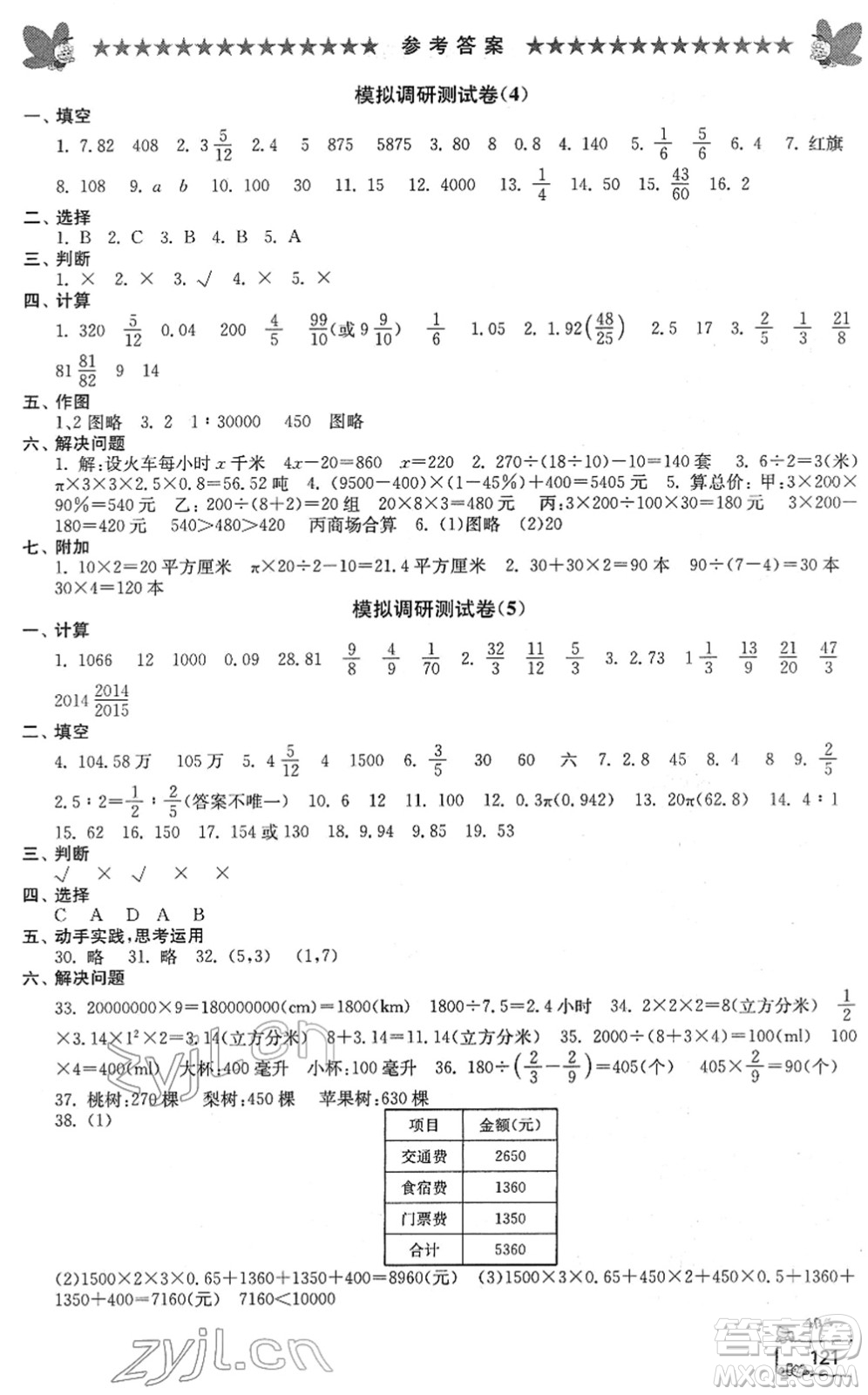 江南電子音像出版社2022綜合復(fù)習(xí)與測(cè)試六年級(jí)數(shù)學(xué)下冊(cè)人教版答案