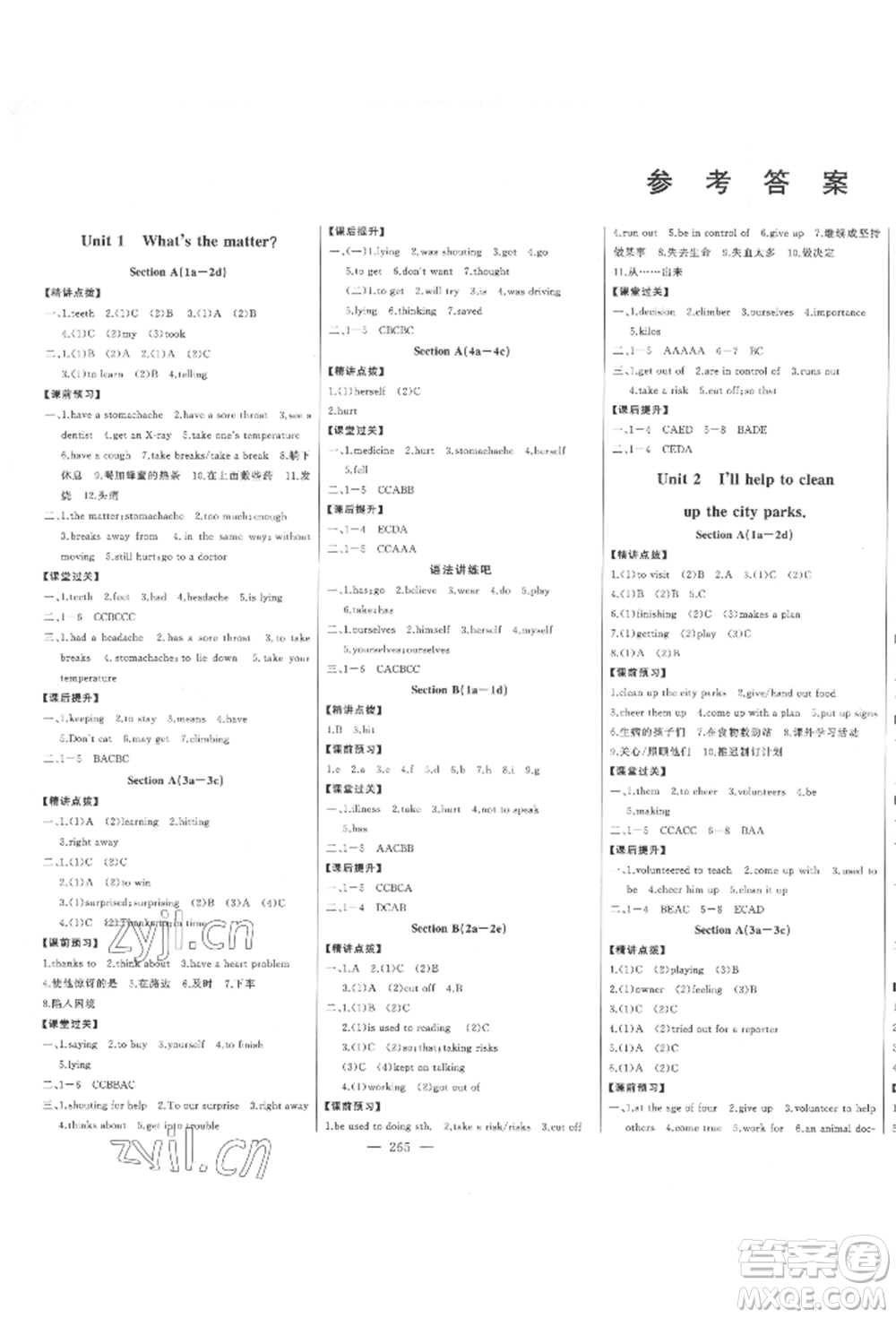 吉林人民出版社2022初中新課標(biāo)名師學(xué)案智慧大課堂八年級(jí)下冊(cè)英語(yǔ)人教版參考答案