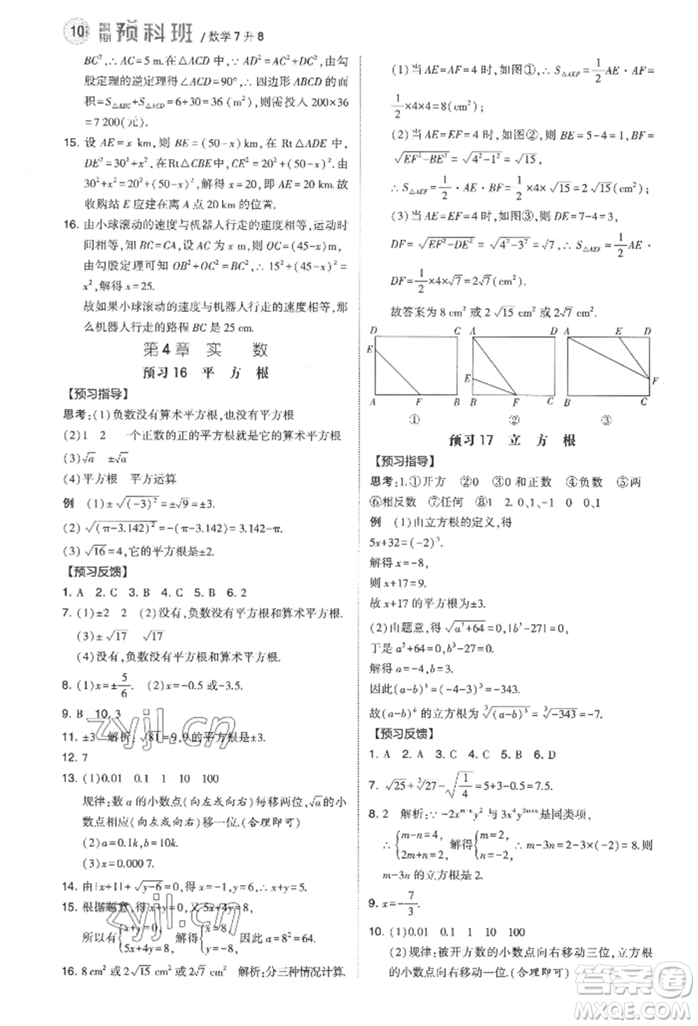 寧夏人民教育出版社2022經(jīng)綸學(xué)典暑期預(yù)科班七升八數(shù)學(xué)江蘇版參考答案