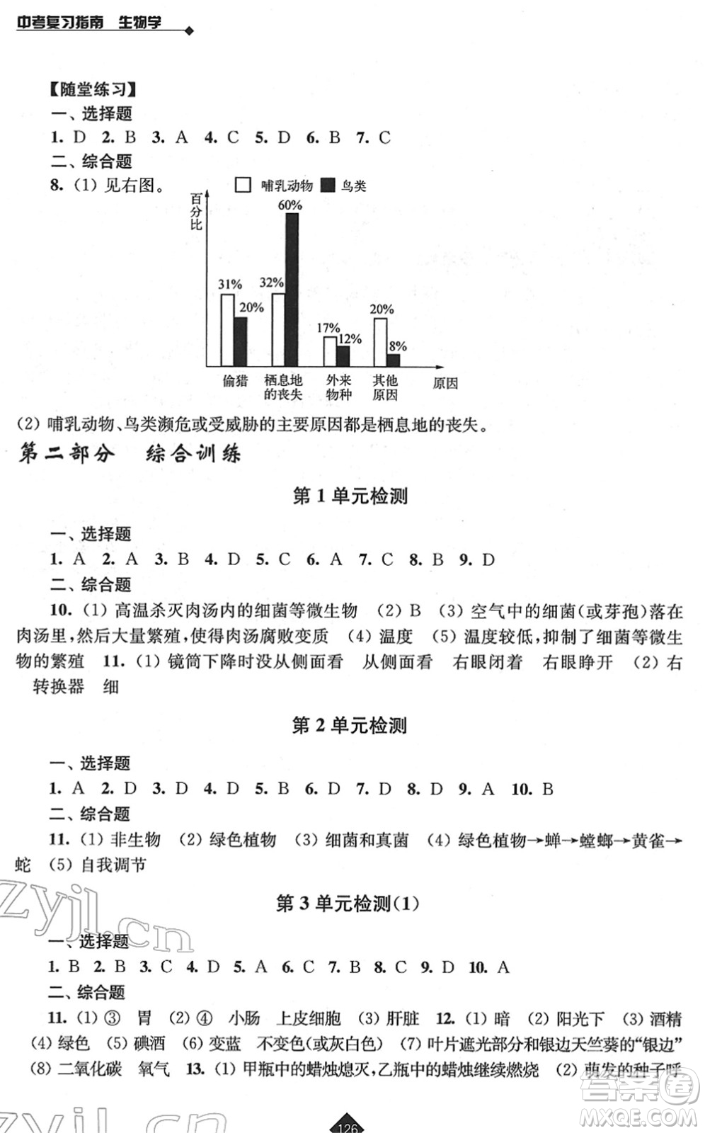 江蘇人民出版社2022中考復習指南九年級生物通用版答案