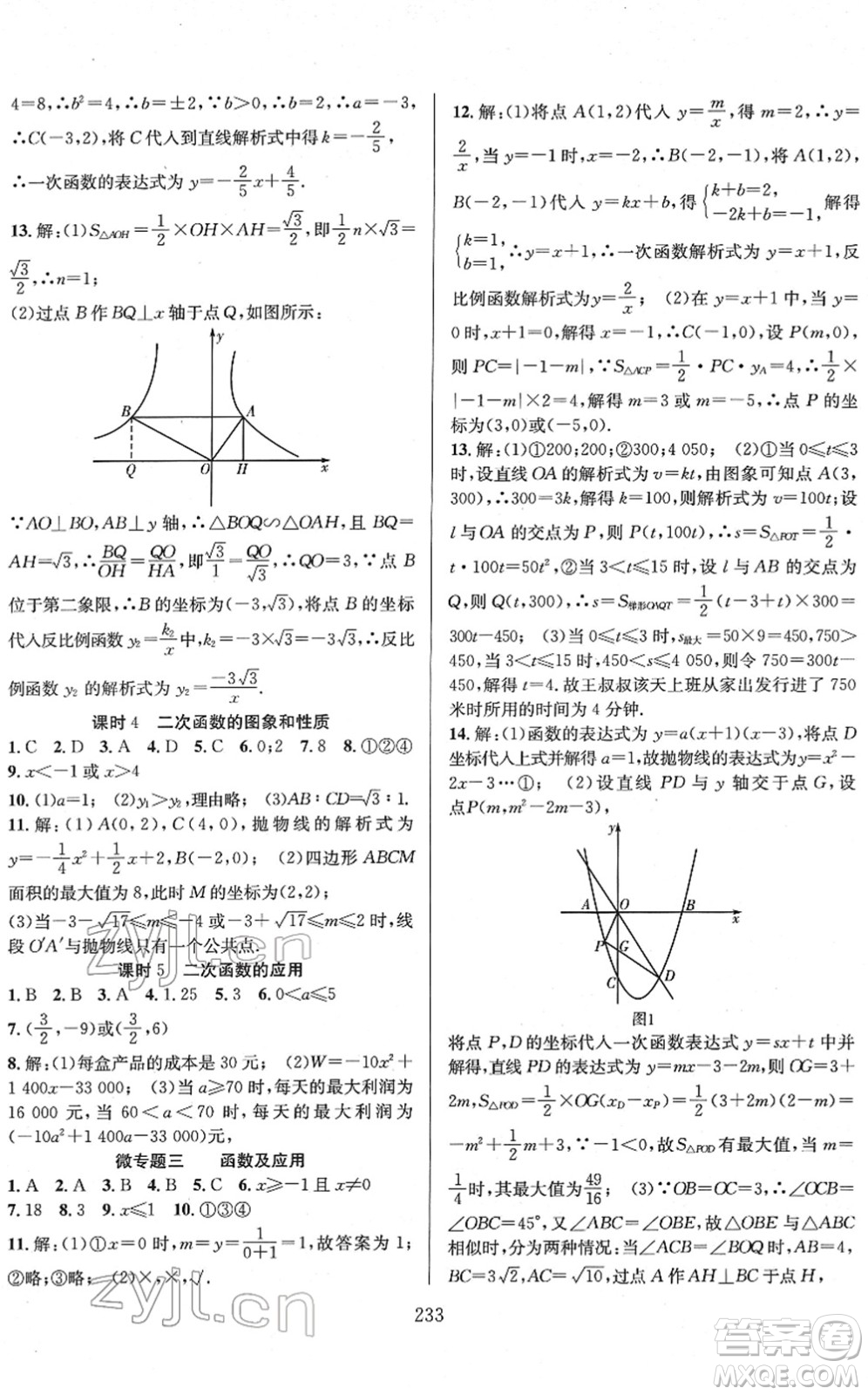 長江少年兒童出版社2022中考復(fù)習(xí)指南九年級數(shù)學(xué)通用版答案