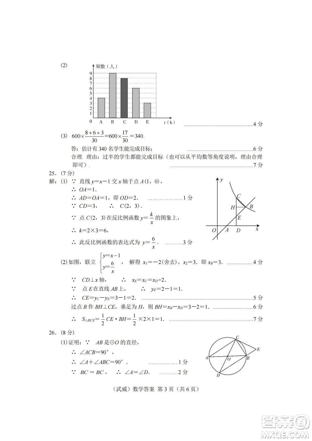 武威市2022年初中畢業(yè)高中招生考試數(shù)學(xué)試卷及答案