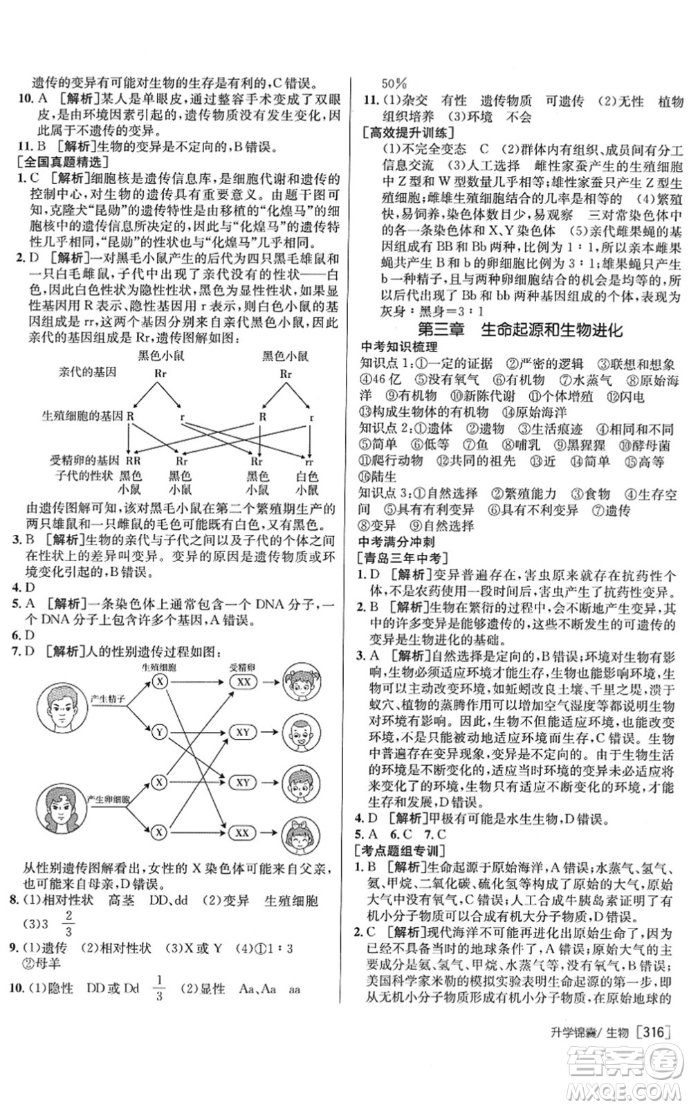 新疆青少年出版社2022升學(xué)錦囊九年級生物青島專版答案