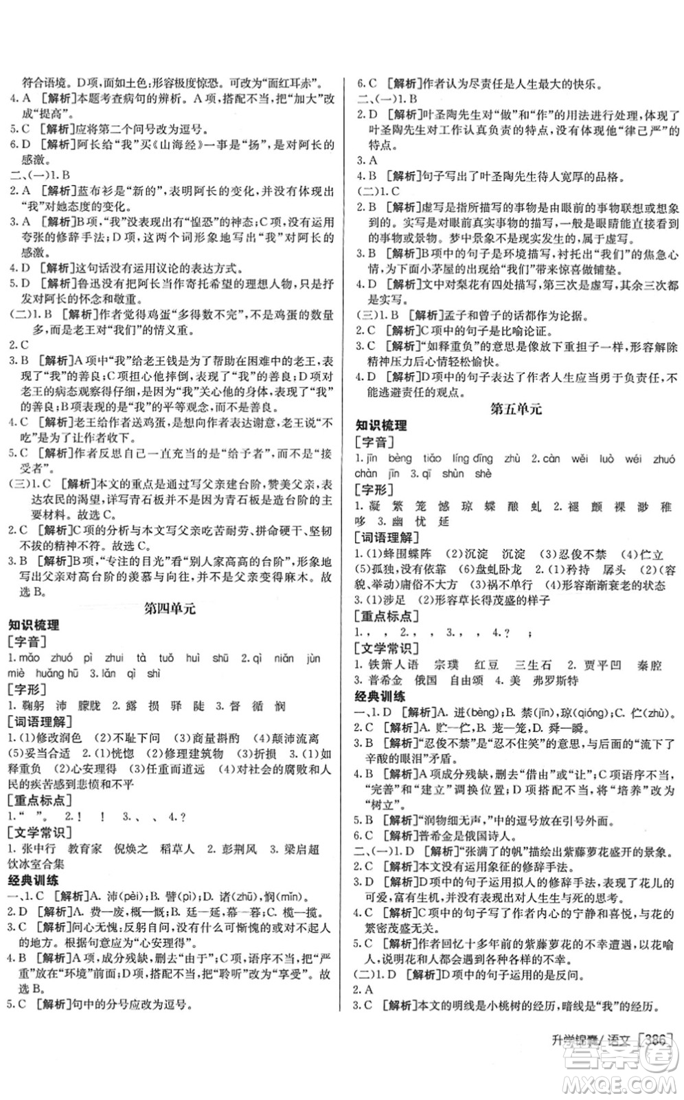 新疆青少年出版社2022升學(xué)錦囊九年級語文泰安專版答案