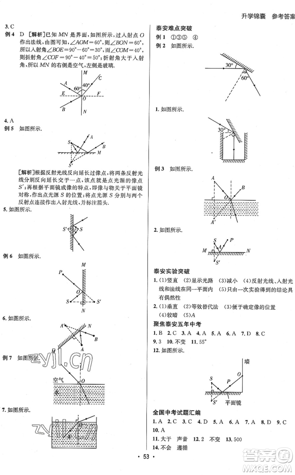 新疆青少年出版社2022升學(xué)錦囊九年級(jí)物理泰安專(zhuān)版答案