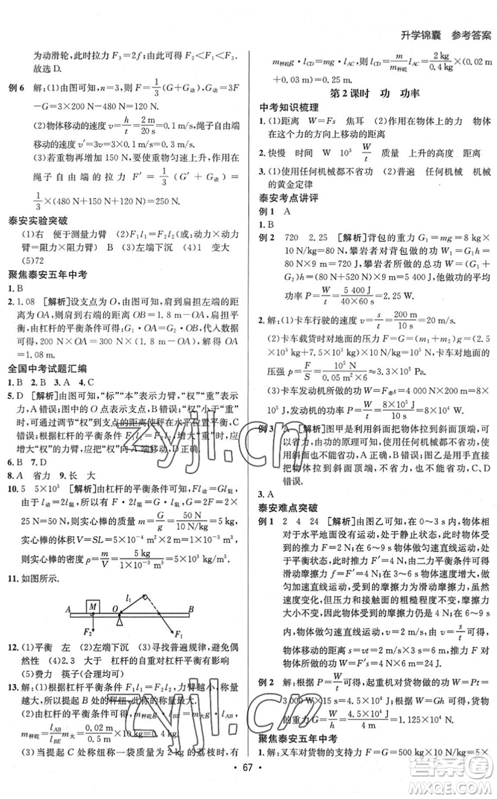 新疆青少年出版社2022升學(xué)錦囊九年級(jí)物理泰安專(zhuān)版答案