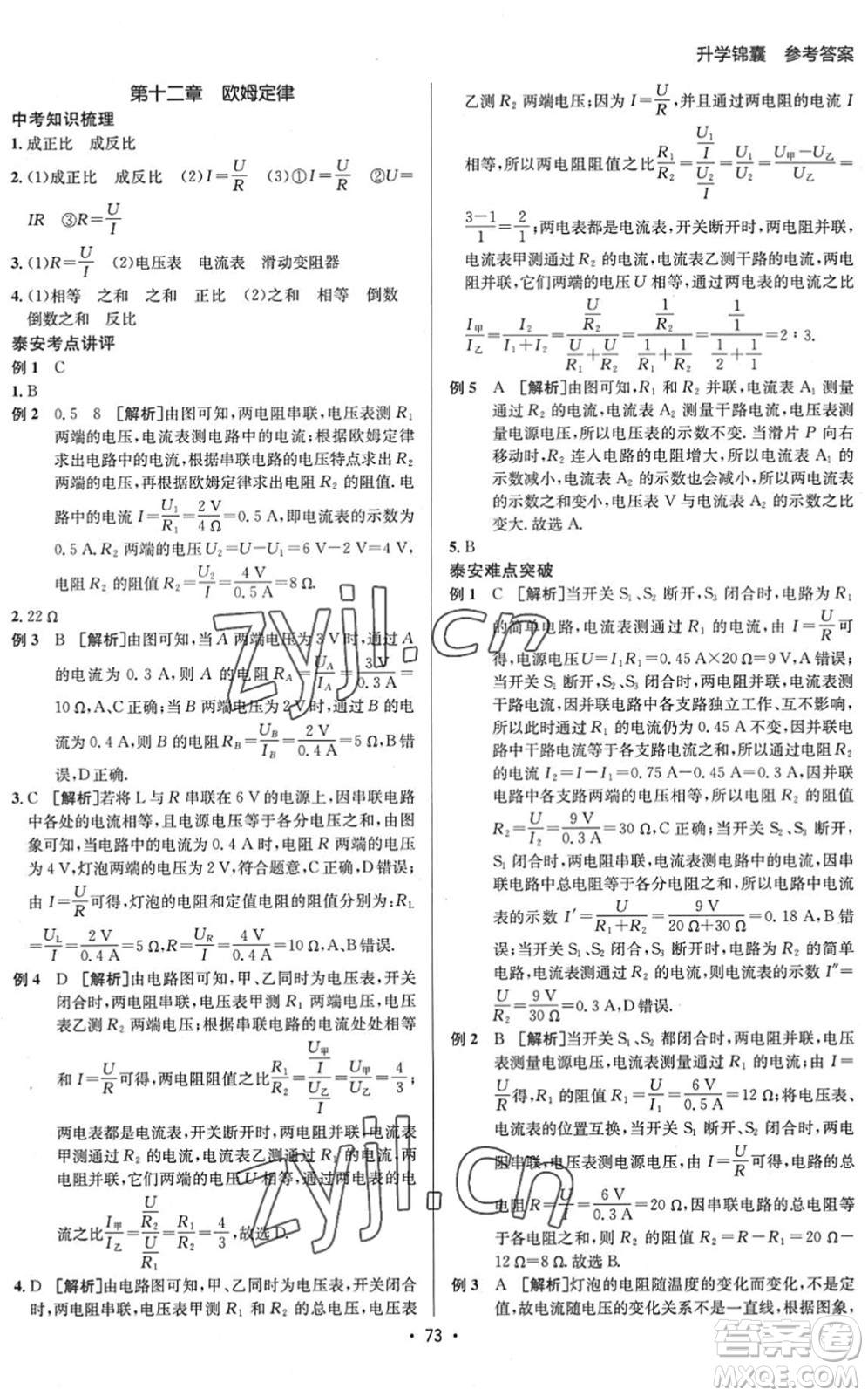 新疆青少年出版社2022升學(xué)錦囊九年級(jí)物理泰安專(zhuān)版答案