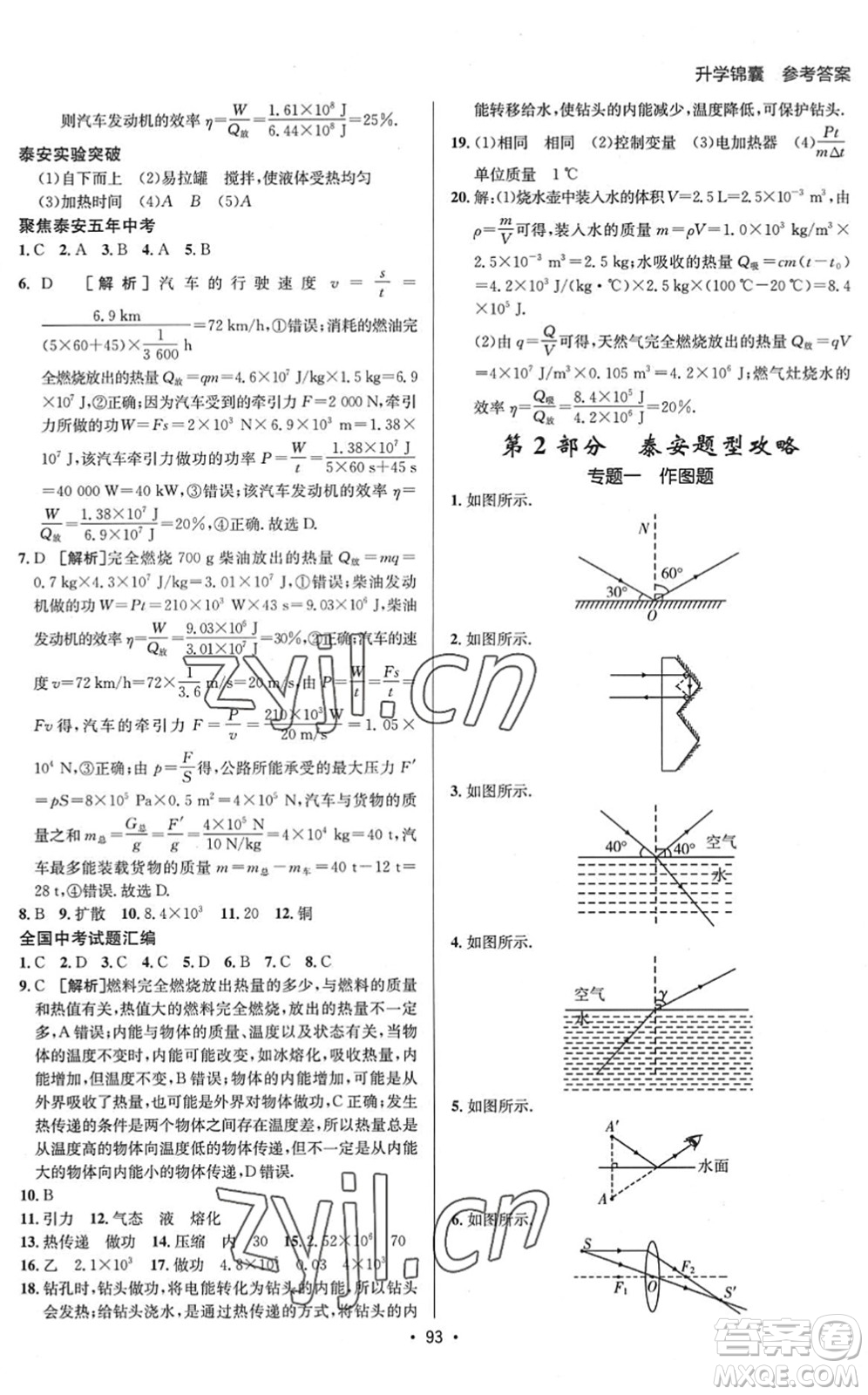 新疆青少年出版社2022升學(xué)錦囊九年級(jí)物理泰安專(zhuān)版答案