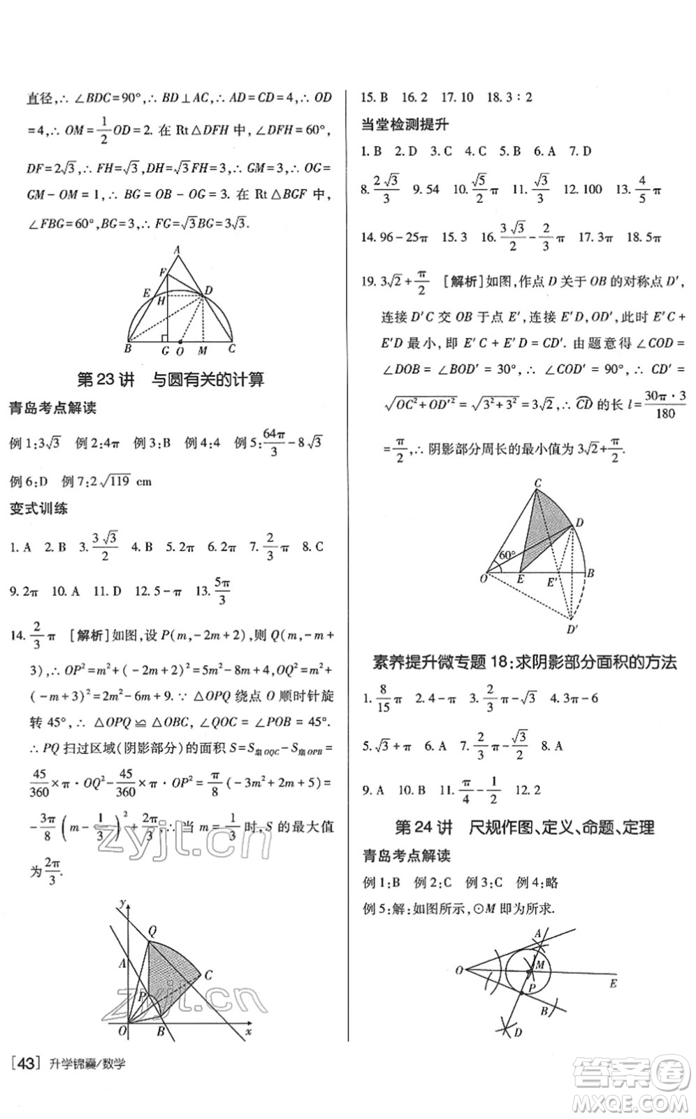 新疆青少年出版社2022升學(xué)錦囊九年級數(shù)學(xué)青島專版答案